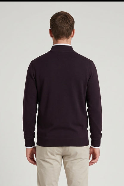 Ed Oliver Quarter Zip Knit Jumper Plum