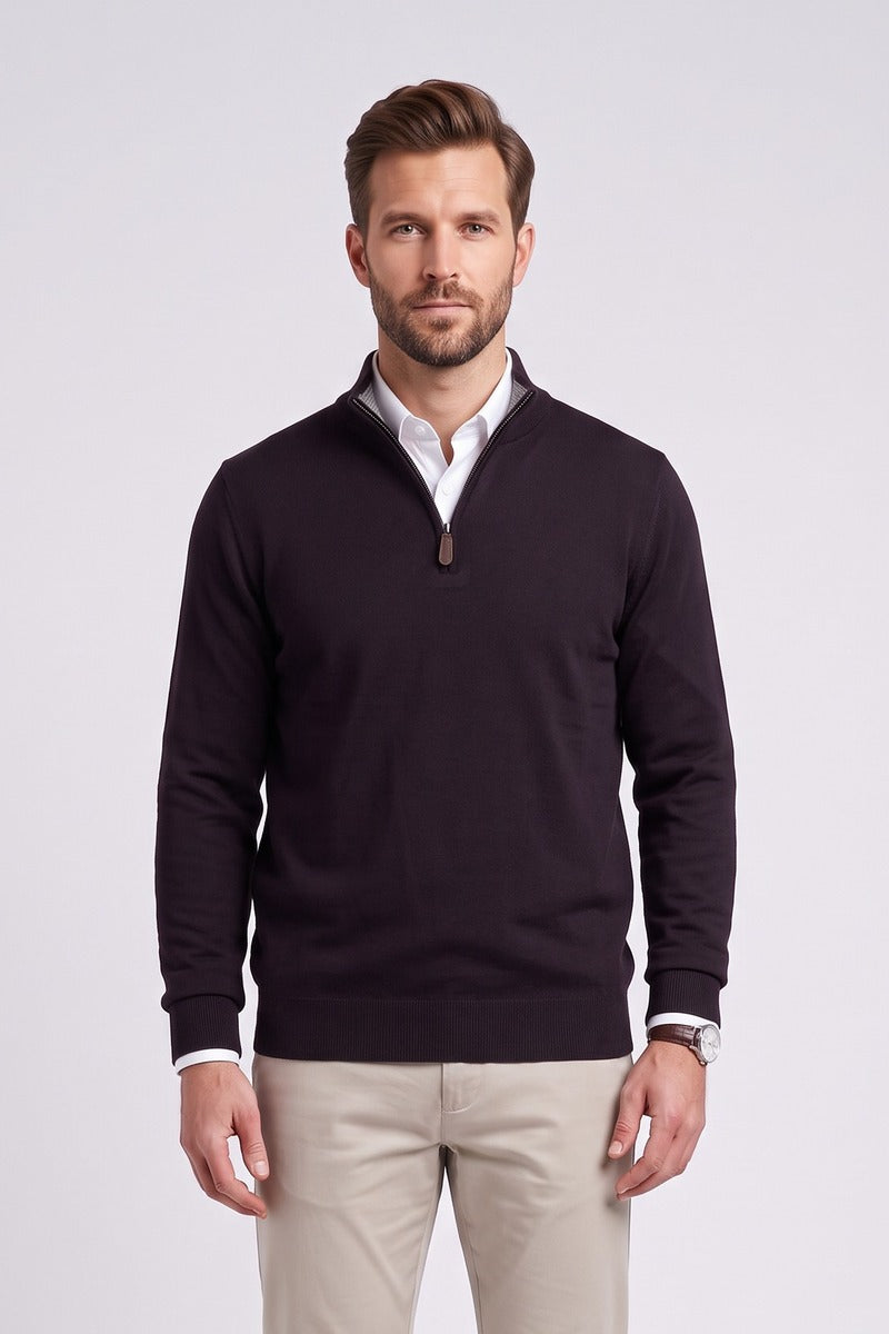 Ed Oliver Quarter Zip Knit Jumper Plum