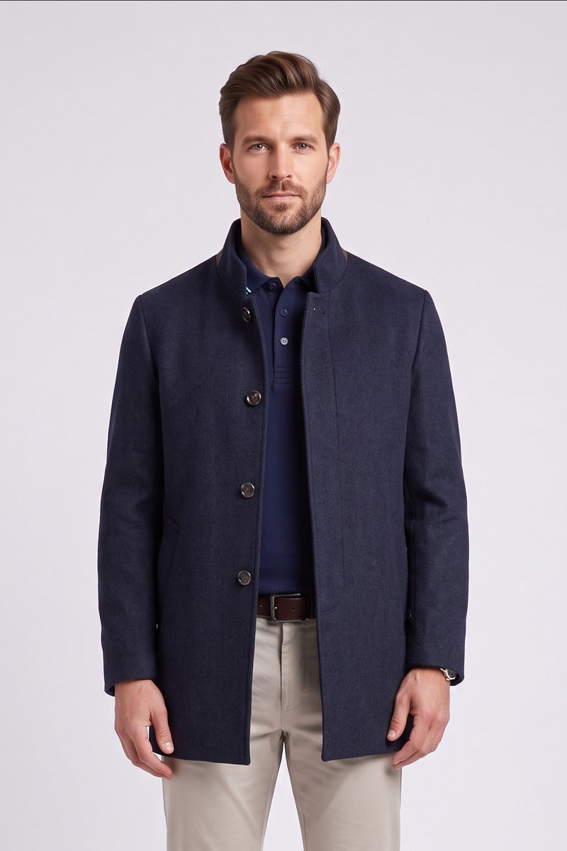 Ed Oliver Stand Collar Wool Coat Cobalt