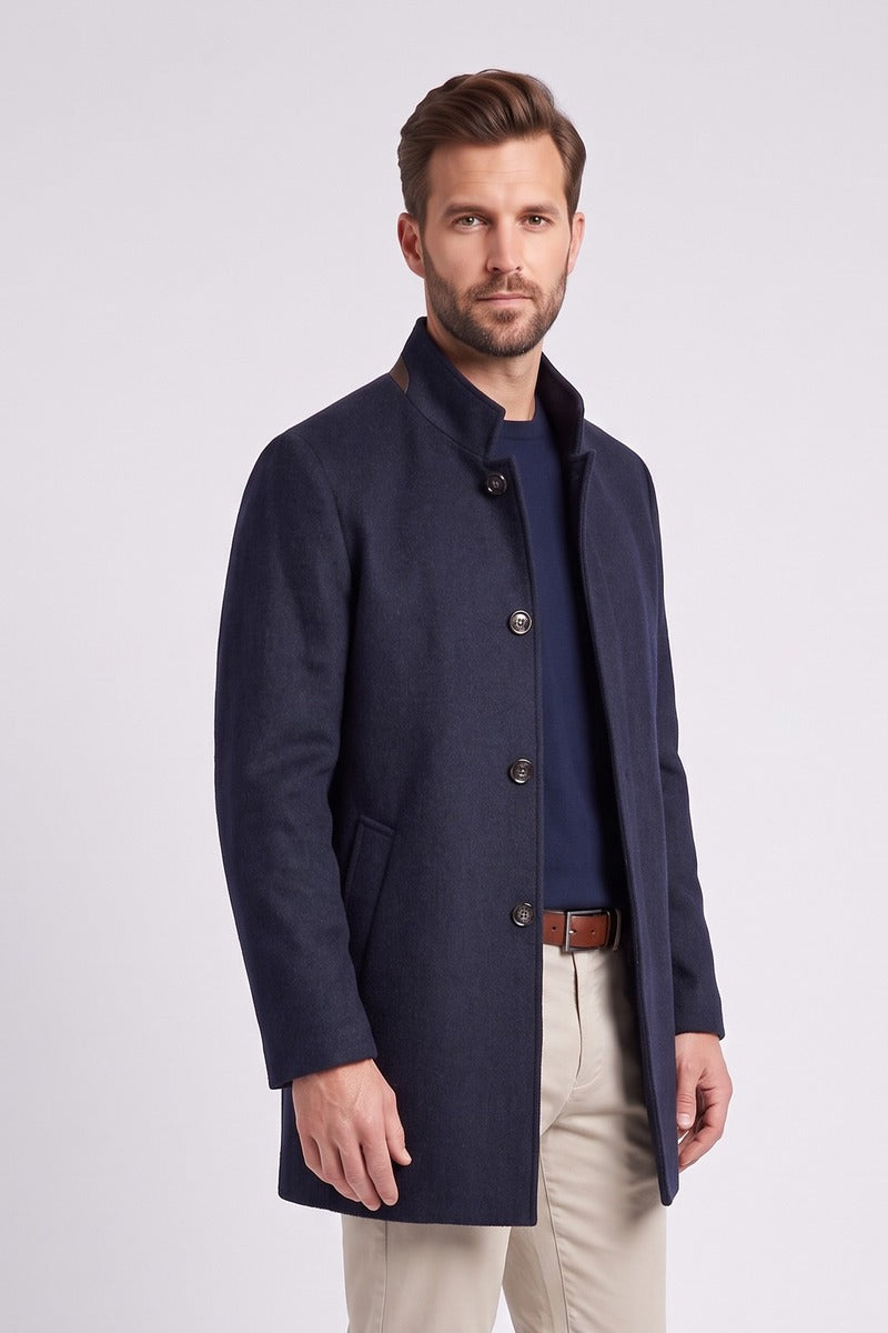 Ed Oliver Stand Collar Wool Coat Cobalt