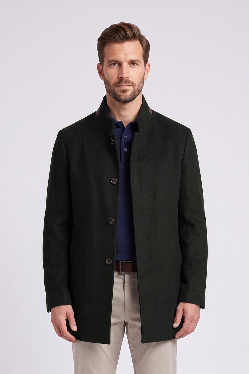 Ed Oliver Stand Collar Wool Coat Forest