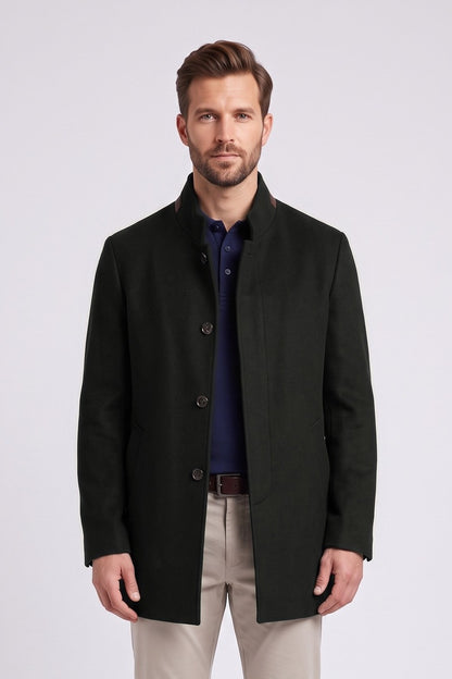 Ed Oliver Stand Collar Wool Coat Forest