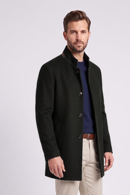 Ed Oliver Stand Collar Wool Coat Forest