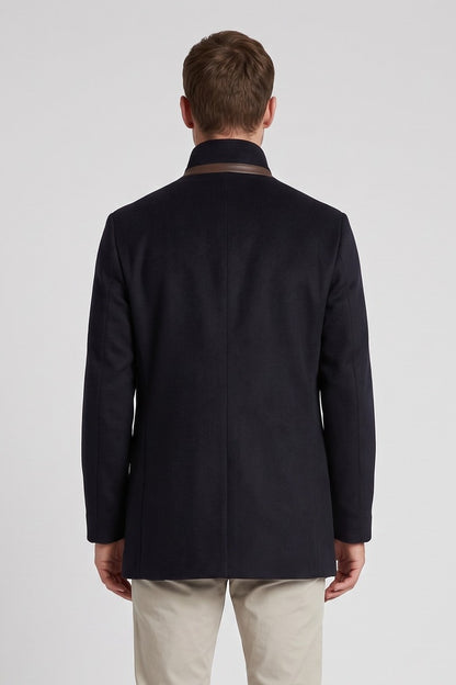 Ed Oliver Stand Collar Wool Coat Navy