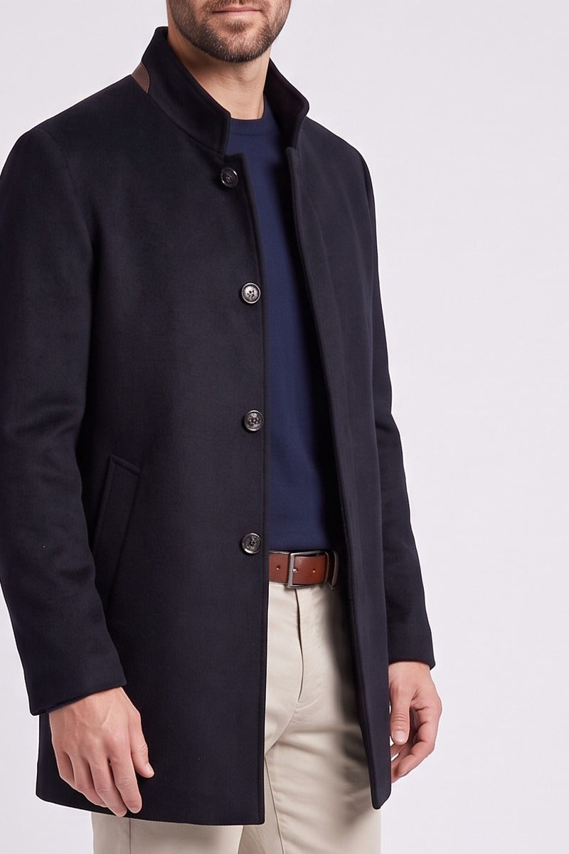 Ed Oliver Stand Collar Wool Coat Navy