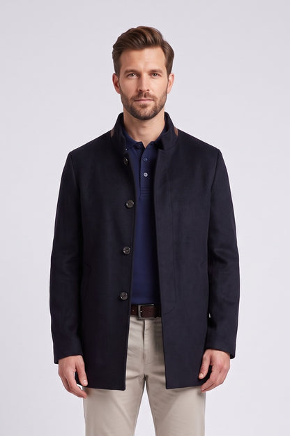 Ed Oliver Stand Collar Wool Coat Navy