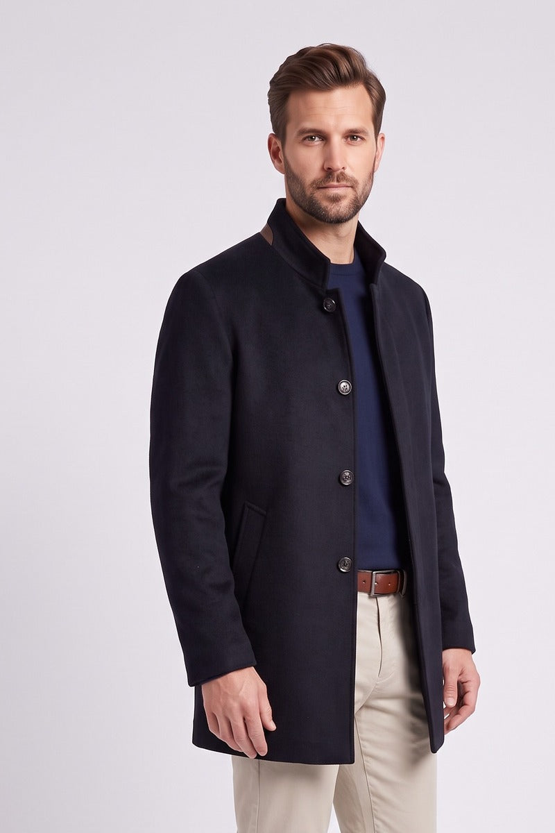 Ed Oliver Stand Collar Wool Coat Navy