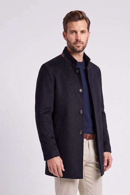 Ed Oliver Stand Collar Wool Coat Navy