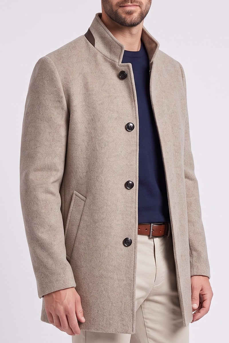 Ed Oliver Stand Collar Wool Coat Stone