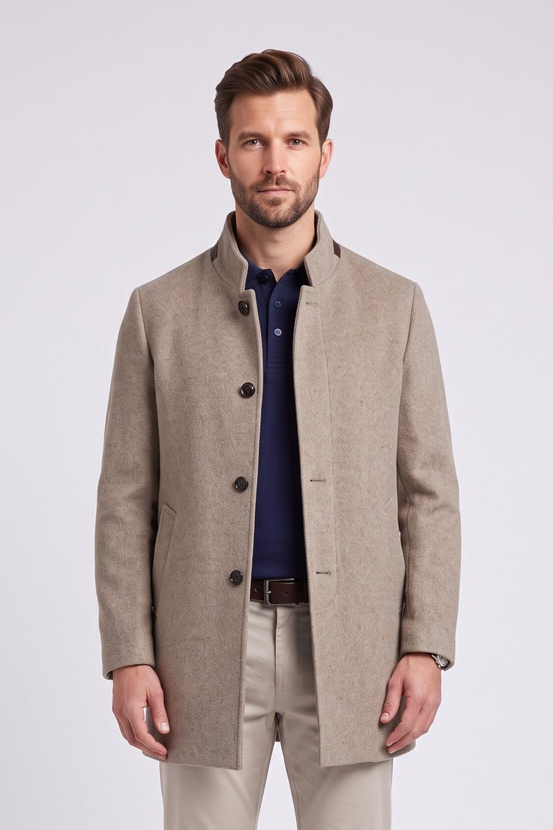 Ed Oliver Stand Collar Wool Coat Stone