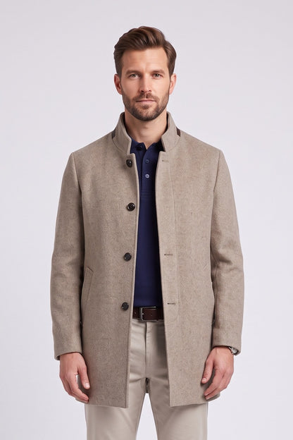 Ed Oliver Stand Collar Wool Coat Stone