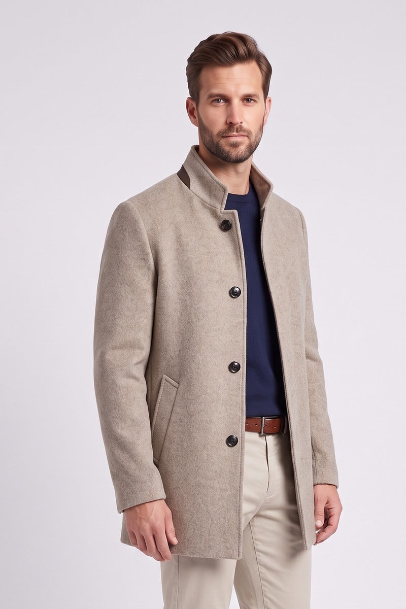 Ed Oliver Stand Collar Wool Coat Stone