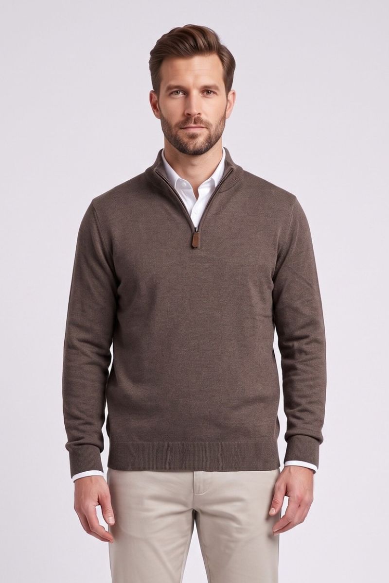 Ed Oliver Quarter Zip Knit Jumper Brown