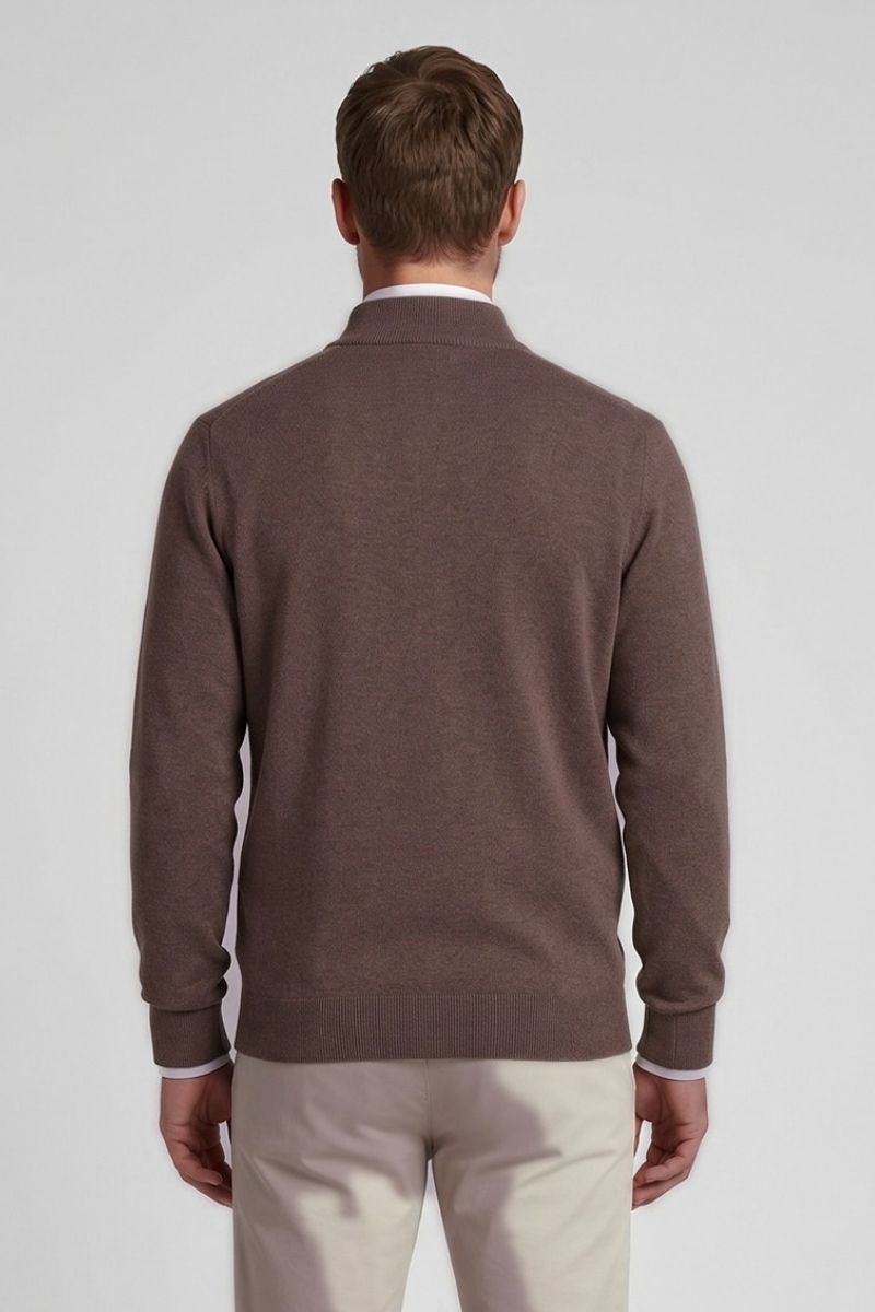 Ed Oliver Quarter Zip Knit Jumper Brown