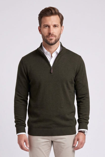 Ed Oliver Quarter Zip Knit Jumper Dark Forest