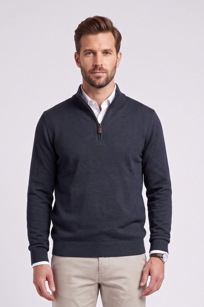 Ed Oliver Quarter Zip Knit Jumper Indigo