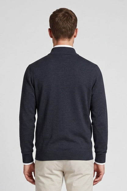 Ed Oliver Quarter Zip Knit Jumper Indigo