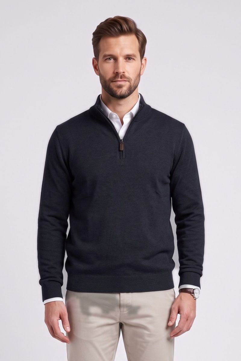 Ed Oliver Quarter Zip Knit Jumper Navy