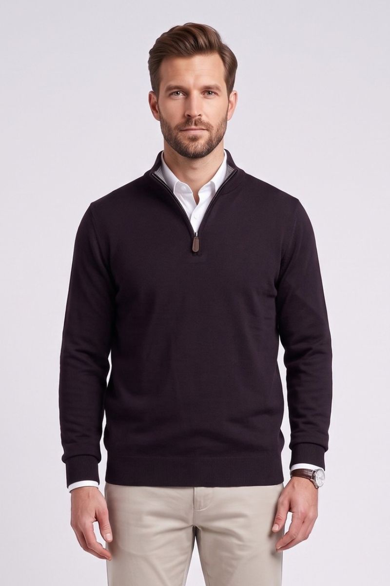 Ed Oliver Quarter Zip Knit Jumper Plum