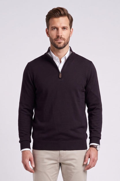 Ed Oliver Quarter Zip Knit Jumper Plum