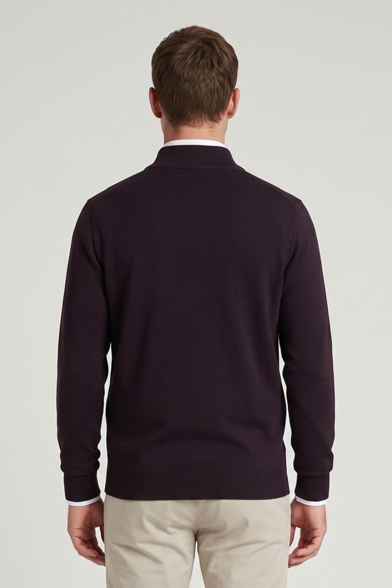 Ed Oliver Quarter Zip Knit Jumper Plum