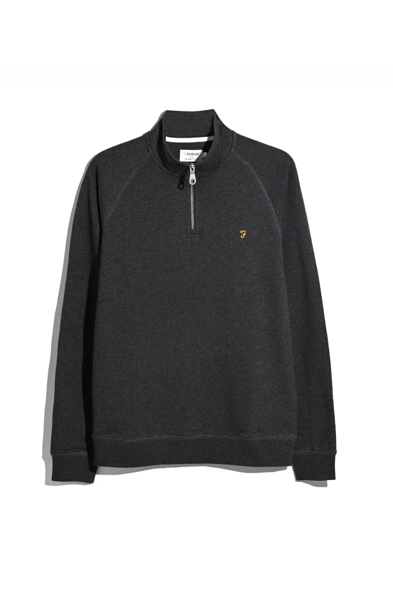 Farah Arnold Quarter Zip Sweatshirt Washed Black Marl