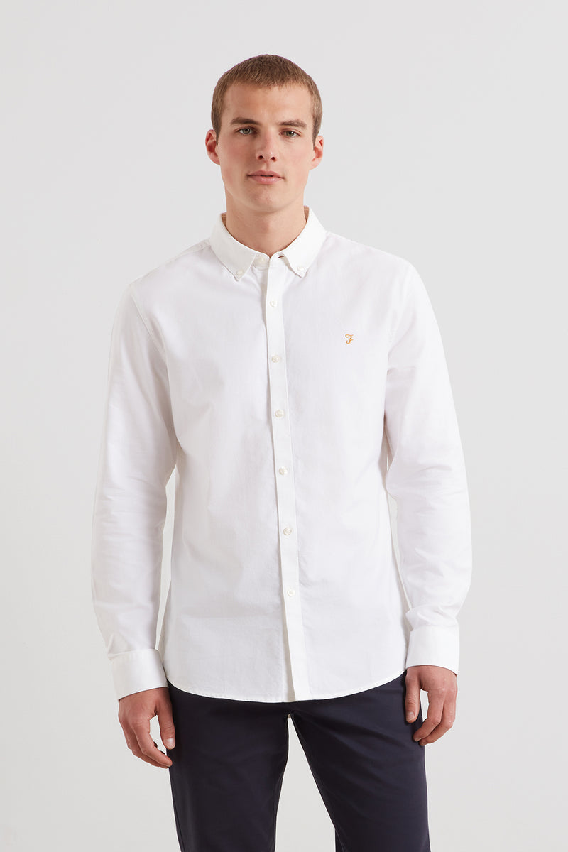 Farah F4WSB060 Brewer Slim Fit Oxford Shirt White