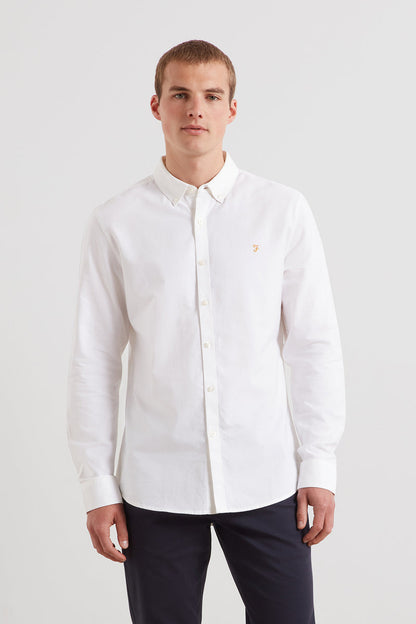 Farah F4WSB060 Brewer Slim Fit Oxford Shirt White