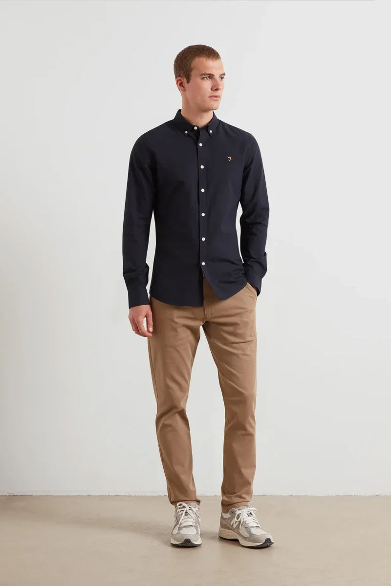 Farah Brewer Long Sleeve Oxford Shirt Navy