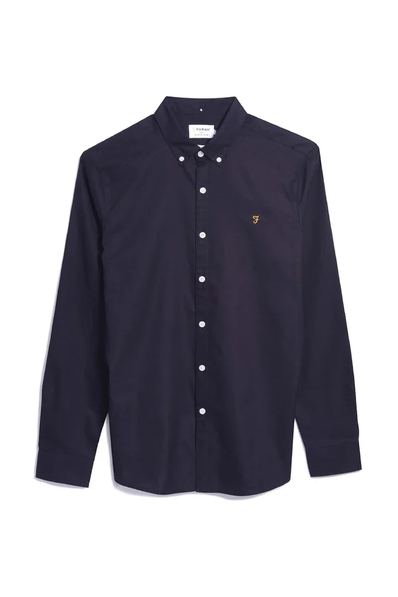 Farah Brewer Long Sleeve Oxford Shirt Navy
