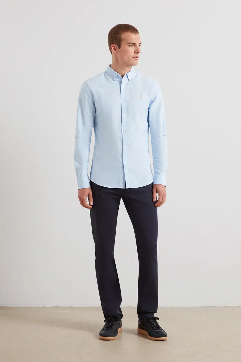 Farah Brewer Long Sleeve Oxford Shirt Sky Blue