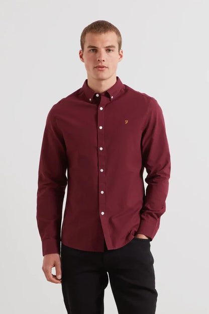 Farah Brewer Long Sleeve Oxford Shirt Bordeaux
