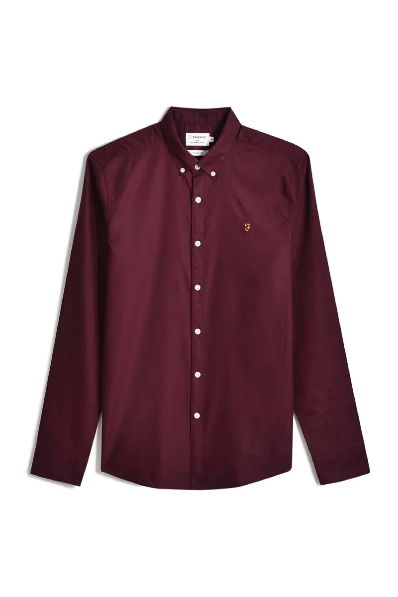 Farah Brewer Long Sleeve Oxford Shirt Bordeaux