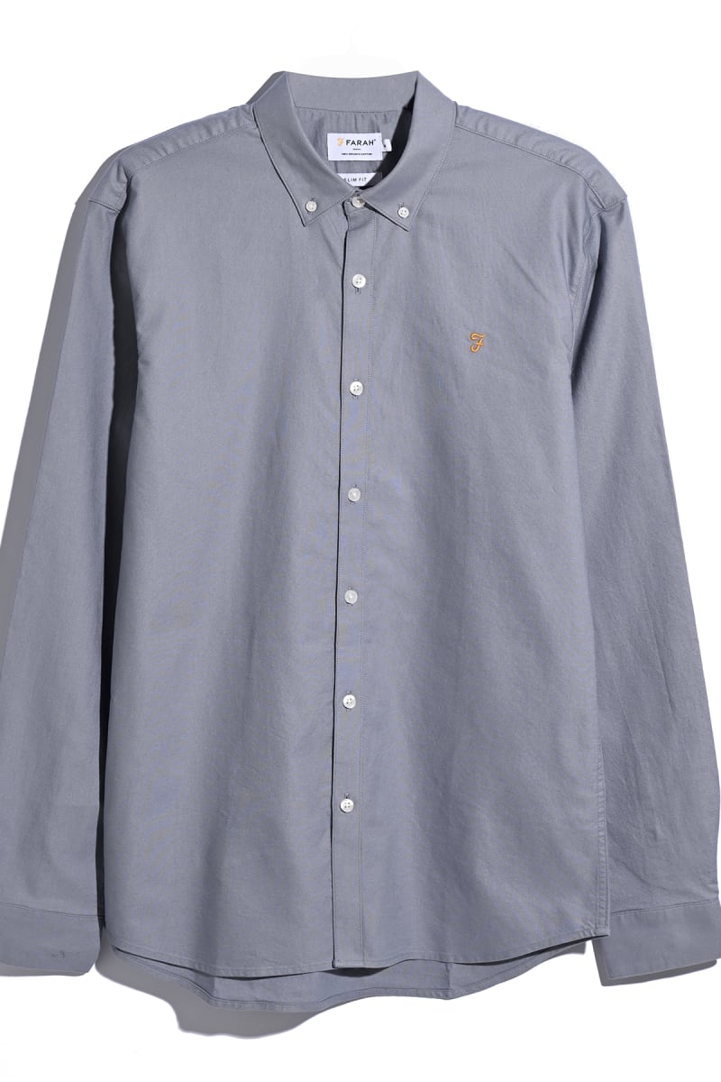 Farah Brewer Long Sleeve Oxford Shirt Icelandic Blue