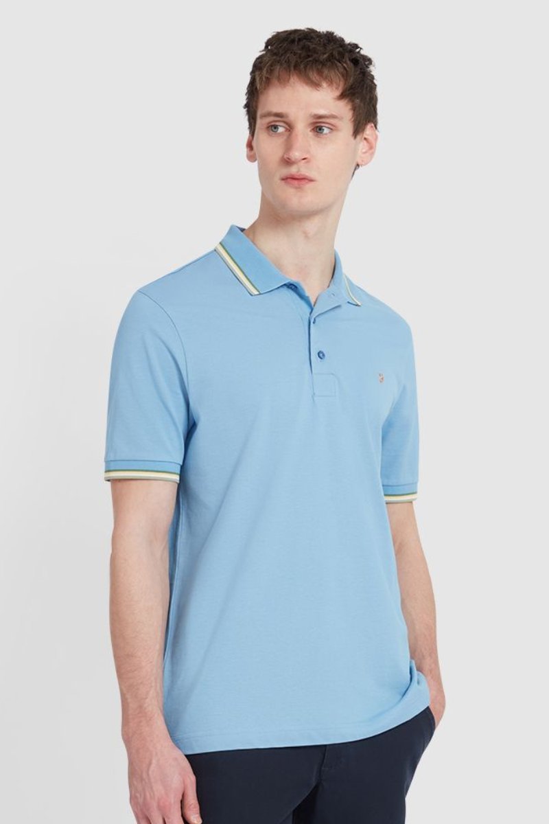 Farah Alvin Tipped Collar Polo Powder Blue