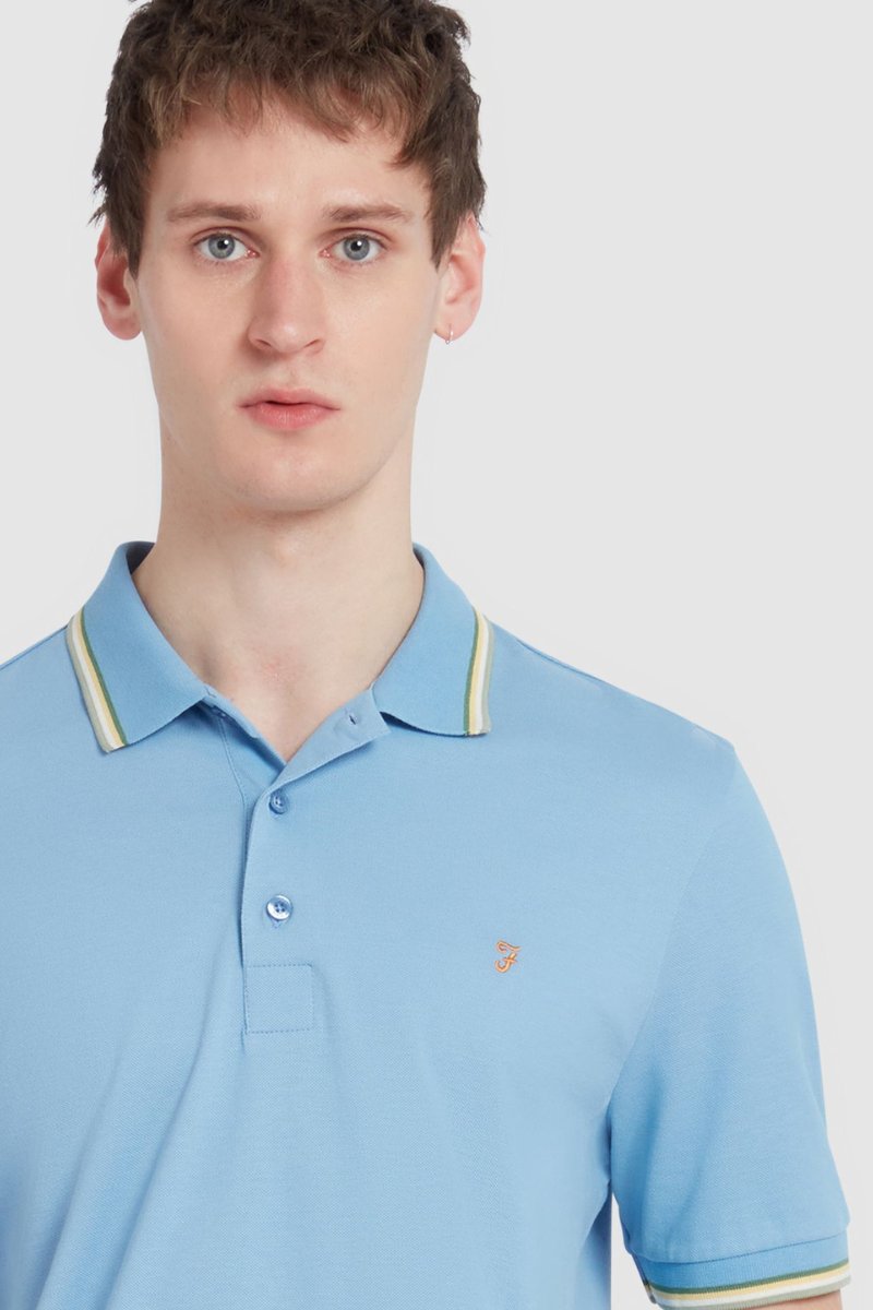 Farah Alvin Tipped Collar Polo Powder Blue