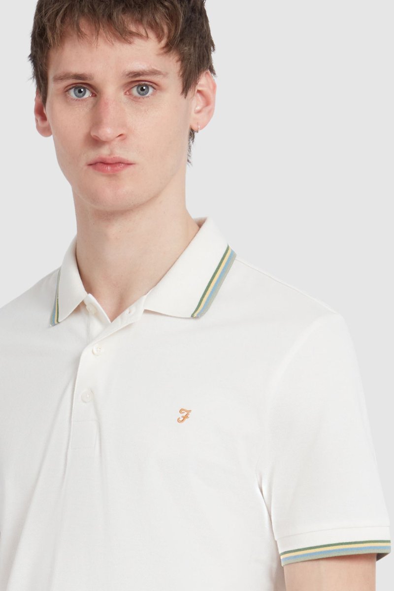 Farah Alvin Tipped Collar Polo Ecru