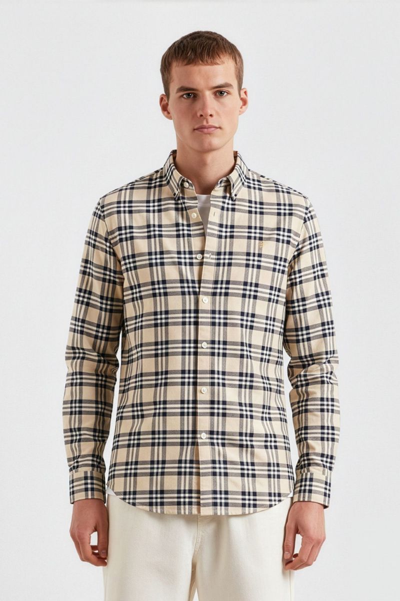 Farah Brewer Check Shirt Birch Grey