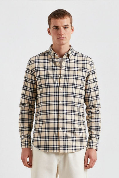 Farah Brewer Check Shirt Birch Grey