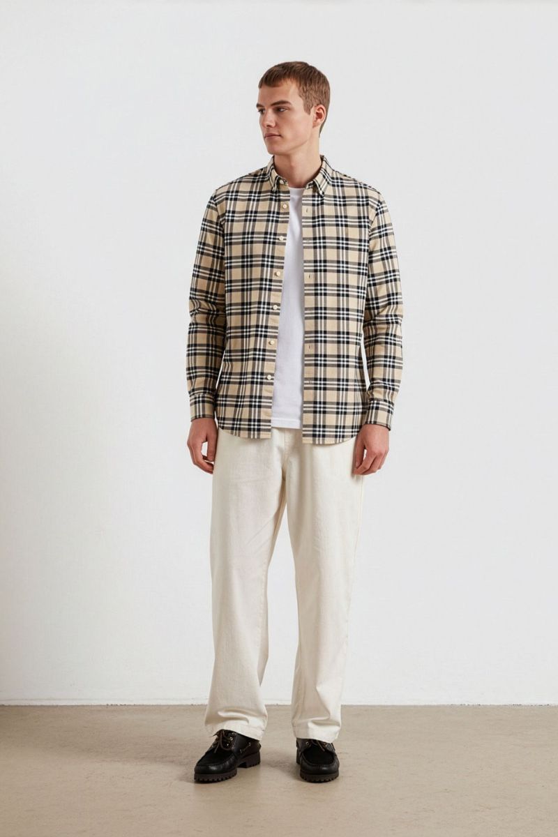 Farah Brewer Check Shirt Birch Grey