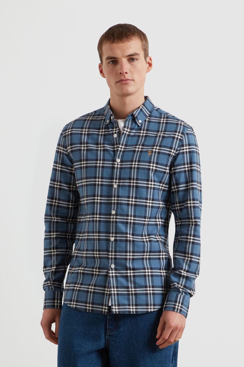 Farah Brewer Check Shirt Blue Tide