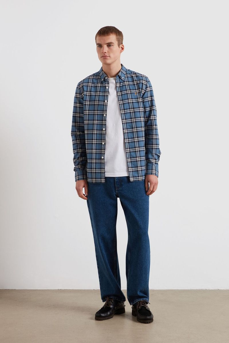 Farah Brewer Check Shirt Blue Tide