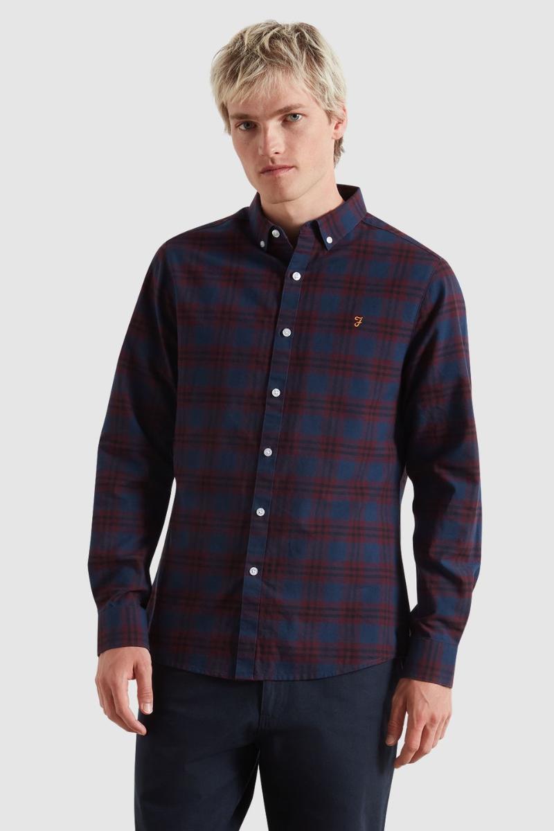Farah Brewer Check Shirt Bordeaux