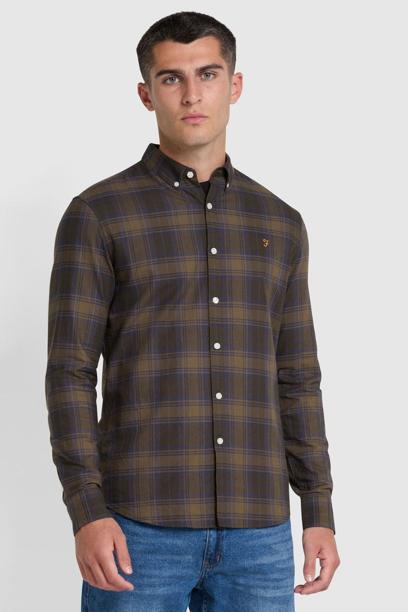 Farah Brewer Check Shirt Liquorice Blue