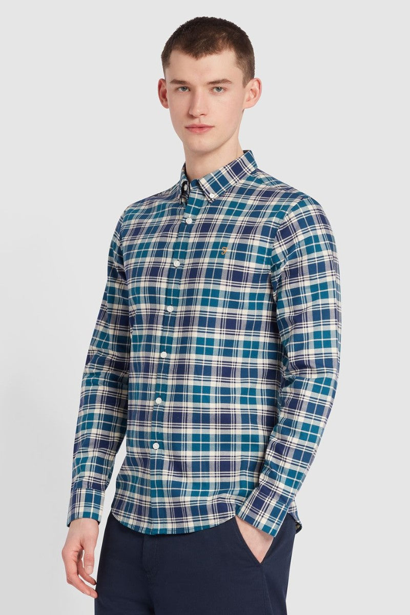 Farah Brewer Check Shirt Rich Indigo