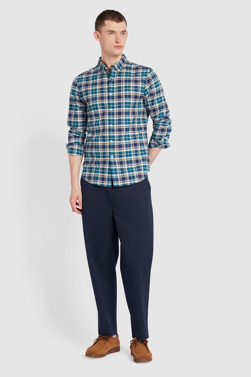 Farah Brewer Check Shirt Rich Indigo