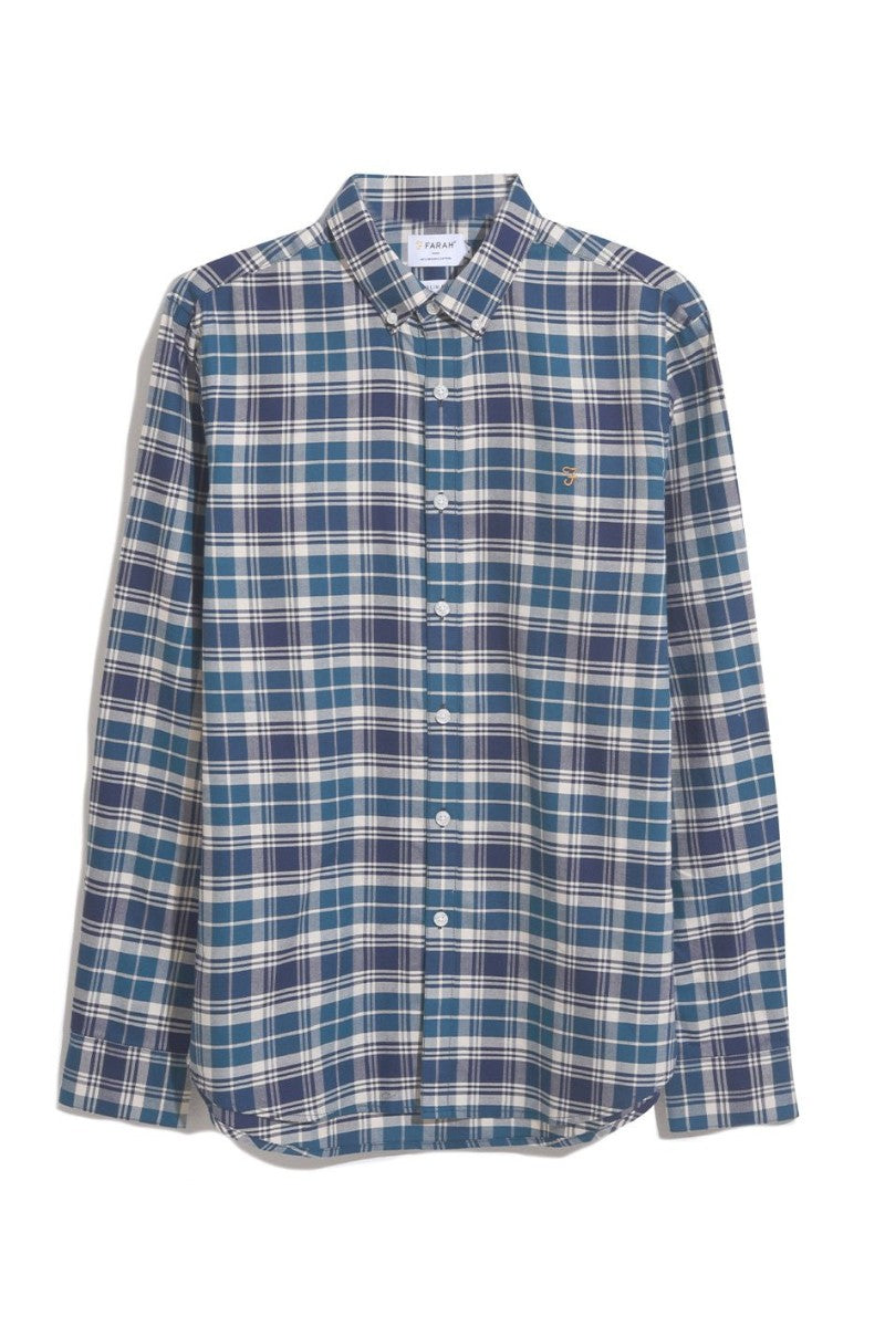 Farah Brewer Check Shirt Rich Indigo