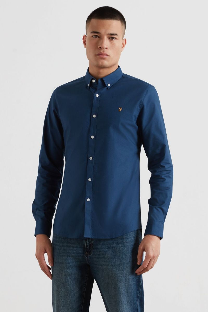 Farah Brewer Slim Shirt Agean Blue