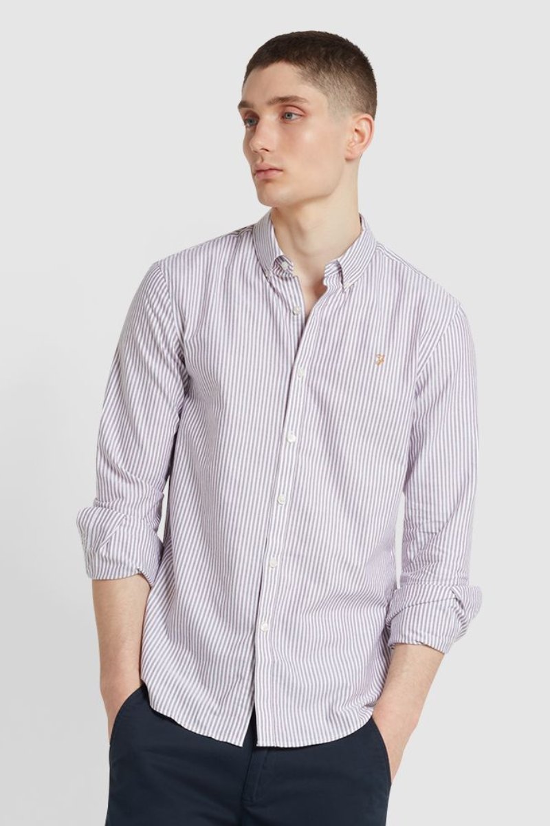 Farah Brewer Stripe Shirt Bordeaux