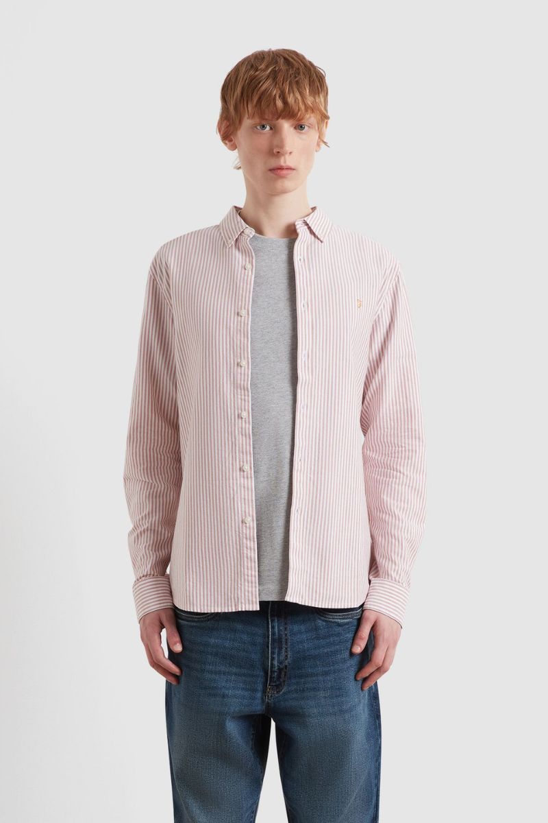 Farah Brewer Stripe Shirt Coral Reef